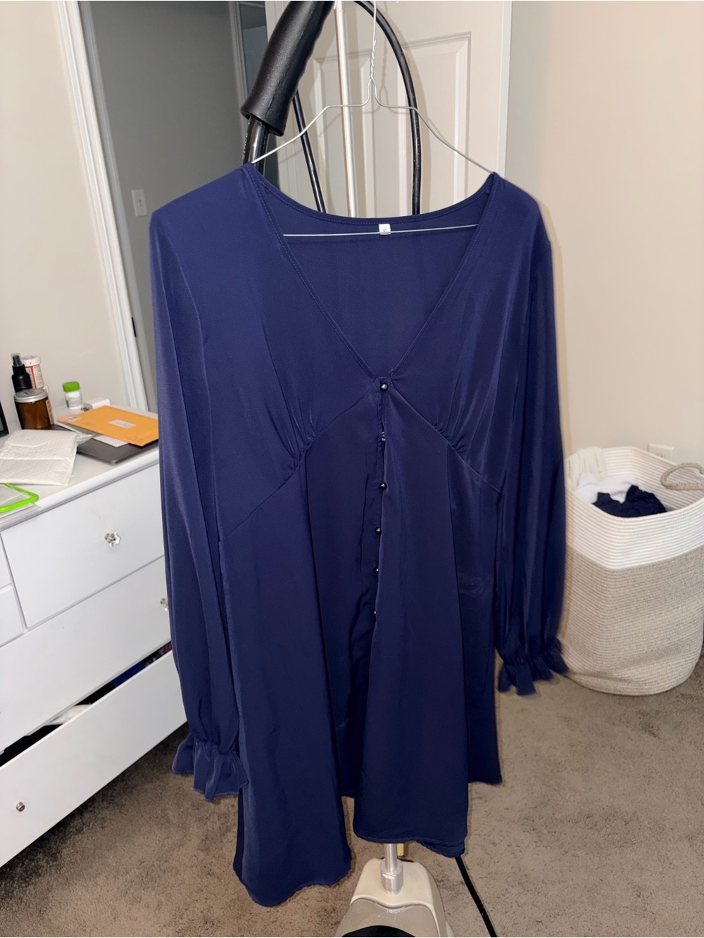 Navy Long Sleeve Swing Dress
